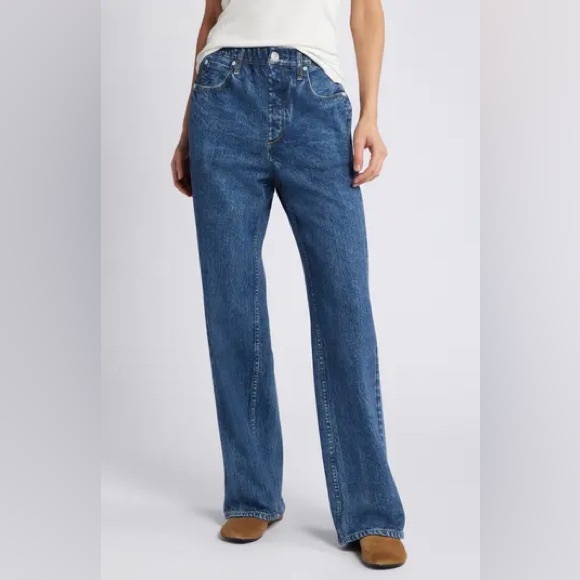rag & bone Pants - rag & bone Miramar Sweatpant High-Rise Straight-Leg Jeans in Medium Blue L
